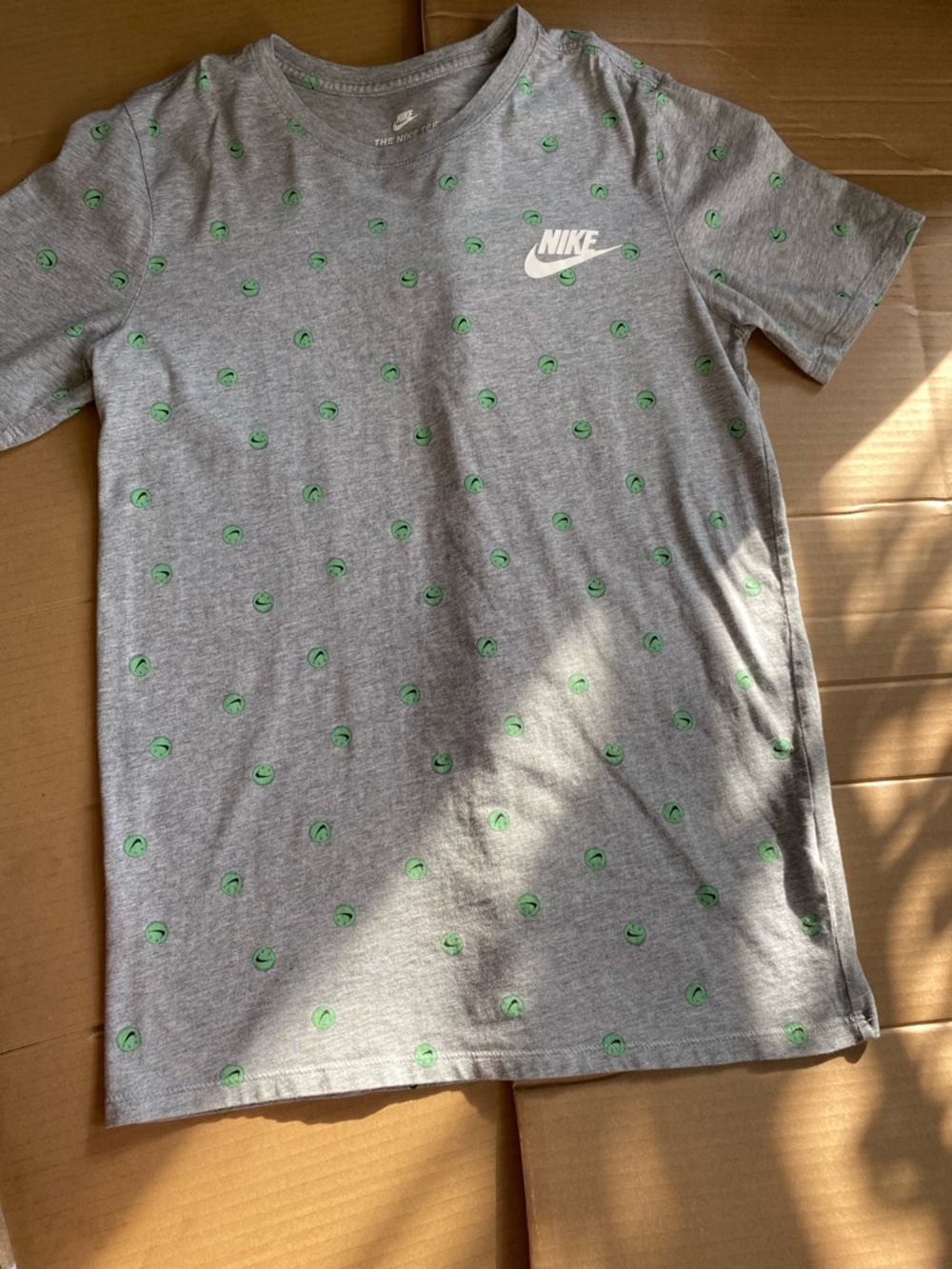 Nike Gray Tee with Green Smiley Dot Print